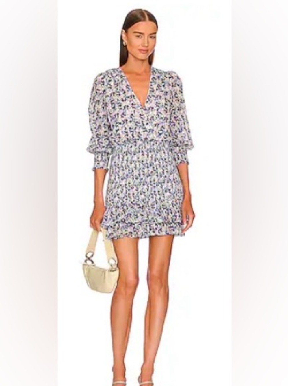 Veronica Beard Darrah Smocked Floral V-Neck Mini Dress in Lavender